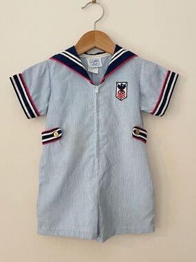 VINTAGE 🇺🇸 Boys Classic Nautical Sailor Patriotic Romper Playsuit